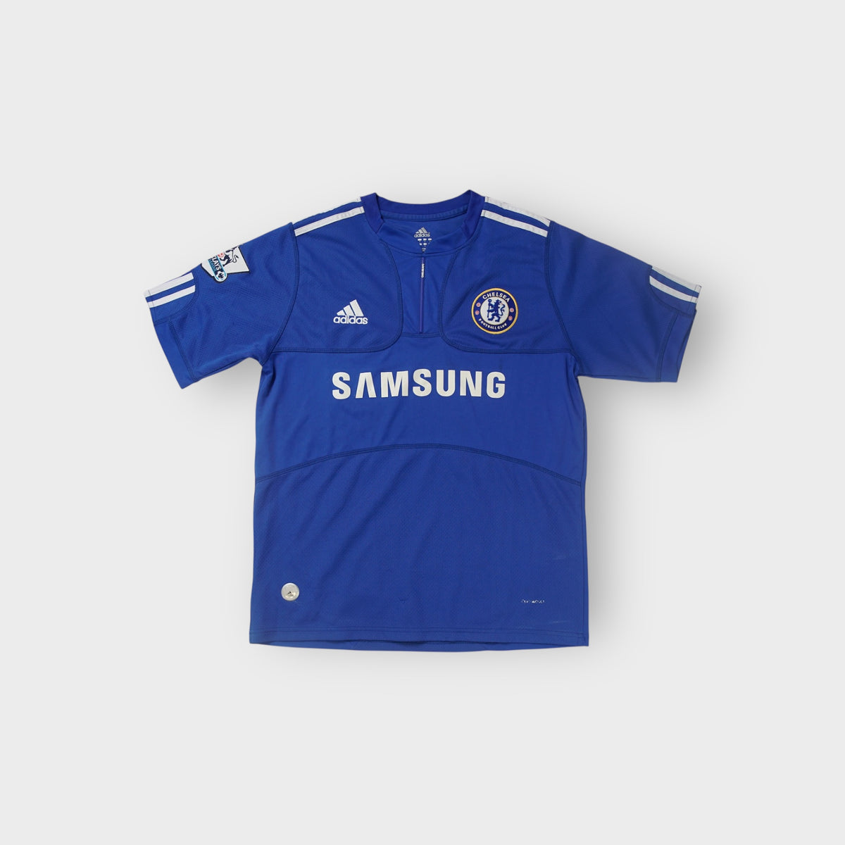 Blue Adidas Chelsea FC football jersey with Samsung sponsor print and embroidered crest