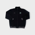 Black Jako track jacket with embroidered green Hannover 96 crest and grey sleeve stripes