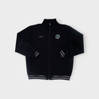 Black Jako track jacket with embroidered green Hannover 96 crest and grey sleeve stripes