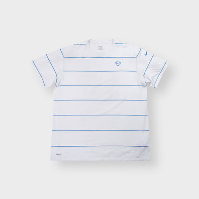 Nike T-Shirt in white and blue featuring horizontal pinstripes and chest logo