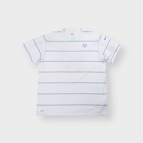 Nike T-Shirt in white and blue featuring horizontal pinstripes and chest logo