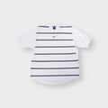 Nike shirt in white and black with horizontal stripes and embroidered swoosh