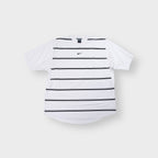Nike shirt in white and black with horizontal stripes and embroidered swoosh