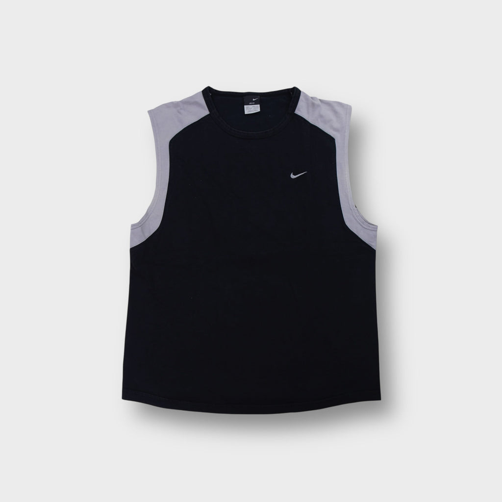 Nike training tanktop in black and gray featuring an embroidered swoosh logo