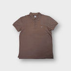 Nike brown short sleeve polo shirt with small white embroidered swoosh logo