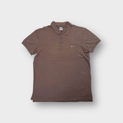 Nike brown short sleeve polo shirt with small white embroidered swoosh logo