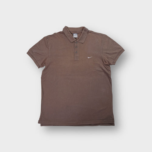 Nike brown short sleeve polo shirt with small white embroidered swoosh logo