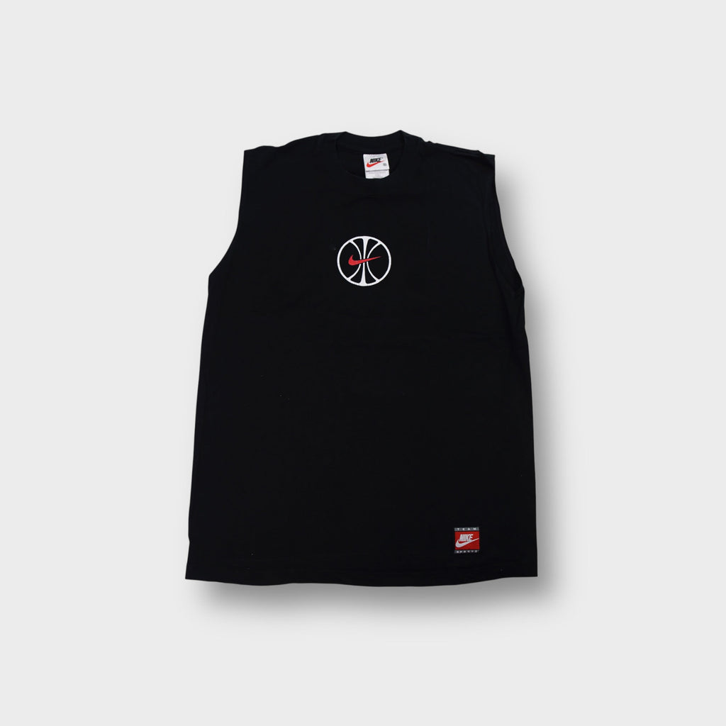 Nike black sleeveless top featuring a basketball logo graphic on the chest