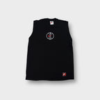 Nike black sleeveless top featuring a basketball logo graphic on the chest