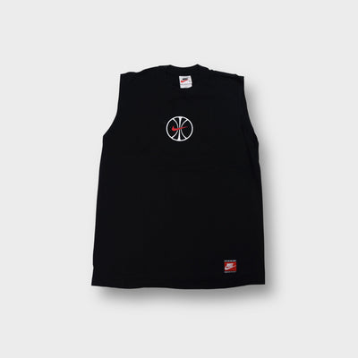 Nike black sleeveless top featuring a basketball logo graphic on the chest