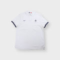 Nike white France polo shirt with embroidered FFF rooster logo and navy cuffs