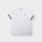 Nike white France polo shirt with embroidered FFF rooster logo and navy cuffs