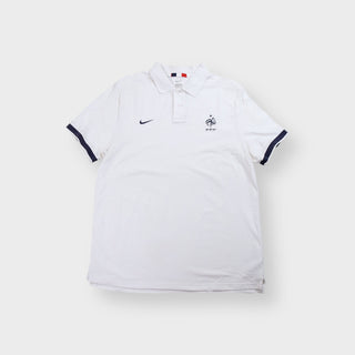 Nike white France polo shirt with embroidered FFF rooster logo and navy cuffs