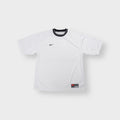 Nike jersey in white featuring a black striped crew neck collar and embroidered chest logo