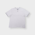 White Nike T-Shirt with centered swoosh embroidery and navy tipped V-neck collar