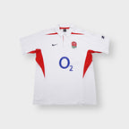White and red Nike England Rugby shirt with embroidered rose crest and O2 print