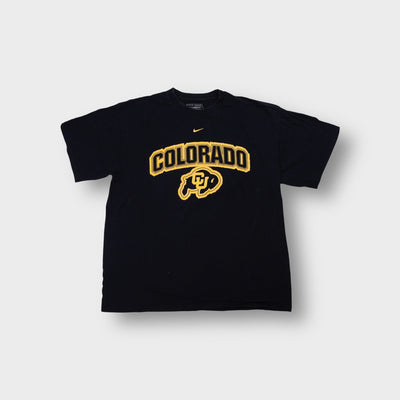 Black Nike T-Shirt with gold embroidered Colorado Buffaloes logo on the front