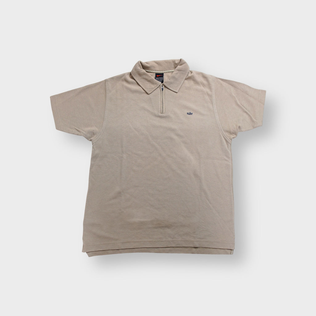 Beige Nike waffle-knit half-zip polo shirt with embroidered script logo