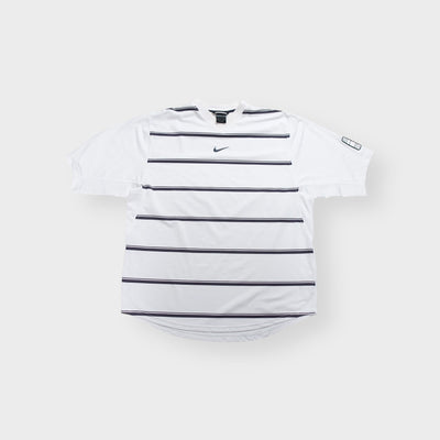 Nike jersey shirt in white and navy featuring horizontal stripes and chest Swoosh logo