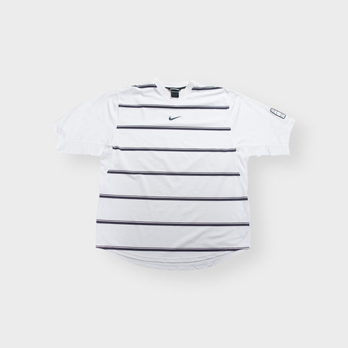 Nike jersey shirt in white and navy featuring horizontal stripes and chest Swoosh logo