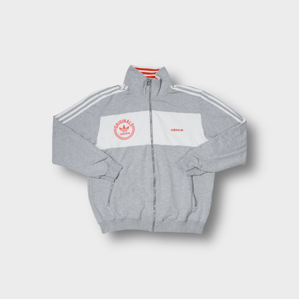 Adidas Originals jacket in grey and white featuring a 40th anniversary Trefoil print.