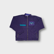 Lade das Bild in den Galerie-Viewer, Athlet vintage 90s zip jacket in purple and teal with an embroidered chest patch.