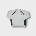 Adidas sweatshirt in grey with black and red diagonal stripes and small chest logo