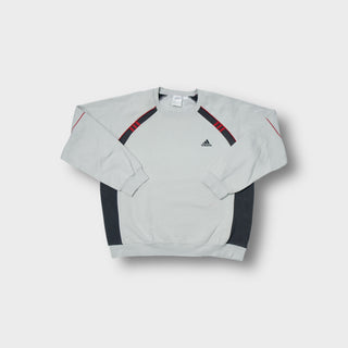 Adidas sweatshirt in grey with black and red diagonal stripes and small chest logo