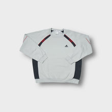 Lade das Bild in den Galerie-Viewer, Adidas sweatshirt in grey with black and red diagonal stripes and small chest logo