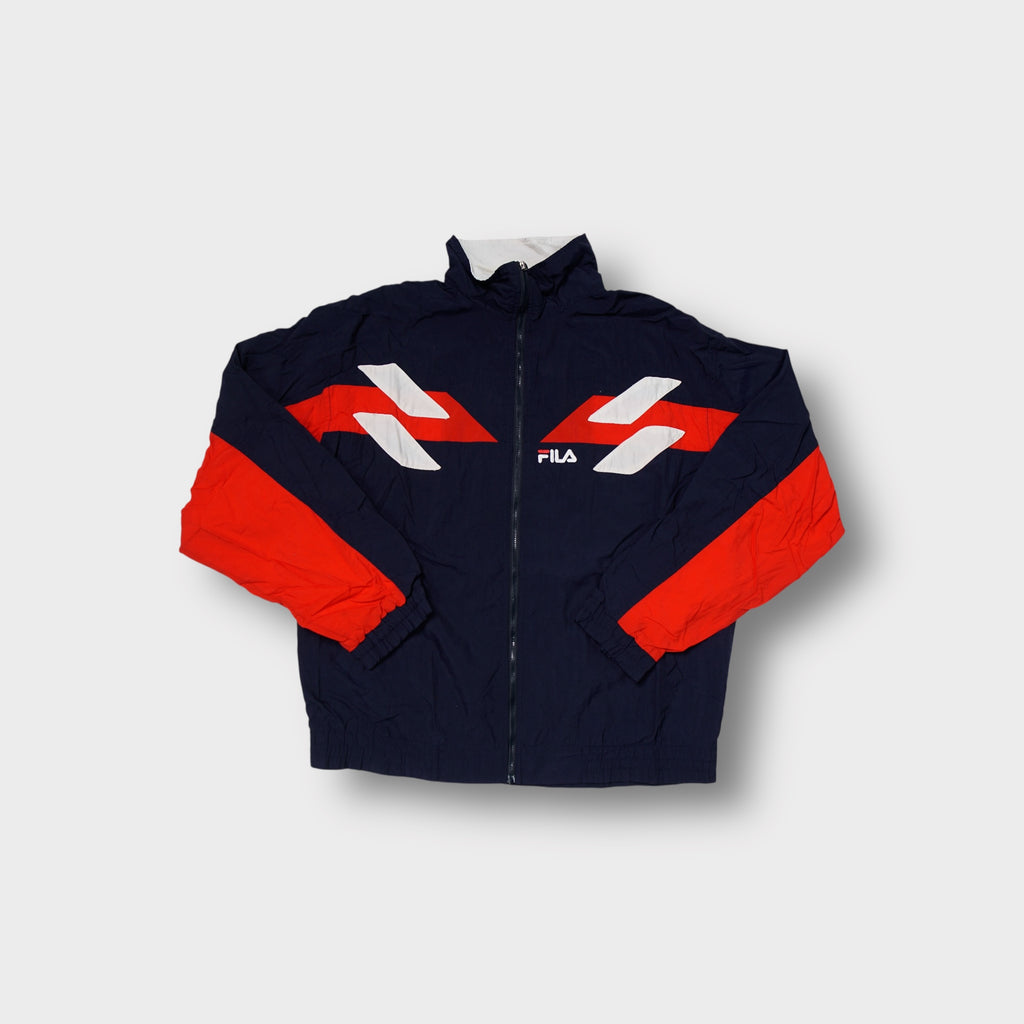 Fila track jacket in navy blue with red and white geometric chest paneling