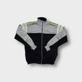Kappa track jacket in grey, black, and neon yellow with embroidered chest logo