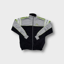 Load image into Gallery viewer, Kappa track jacket in grey, black, and neon yellow with embroidered chest logo