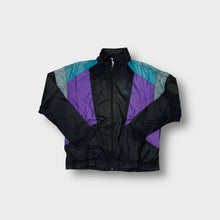 Load image into Gallery viewer, Puma track jacket in black, purple, and teal with an embroidered chest logo