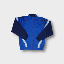 Load image into Gallery viewer, Adidas track jacket in blue and navy with shoulder stripes and embroidered logo