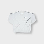 Vintage Adidas white crew neck sweater with patterned shoulder tape detailing