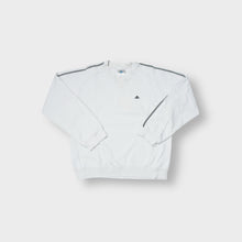 Load image into Gallery viewer, Vintage Adidas white crew neck sweater with patterned shoulder tape detailing