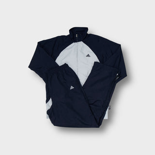 Adidas navy tracksuit jacket and pants set with white contrast chest panels