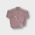 Adidas tracksuit in mauve with white three-stripe detailing and trefoil logo