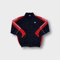 Adidas track jacket in navy blue with red panels and white sleeve piping