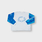 White and blue Adidas sweater with Athens 2004 Olympics sleeve prints and laurel wreath
