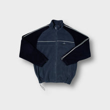 Lade das Bild in den Galerie-Viewer, Adidas fleece jacket in navy and black featuring white sleeve stripes