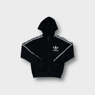 Adidas Originals zip-up hoodie in black with white trefoil logo and three stripes
