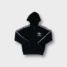 Lade das Bild in den Galerie-Viewer, Adidas Originals zip-up hoodie in black with white trefoil logo and three stripes