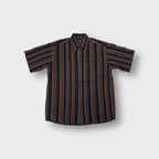 Hugo Boss short-sleeve shirt in black and brown with vertical stripes