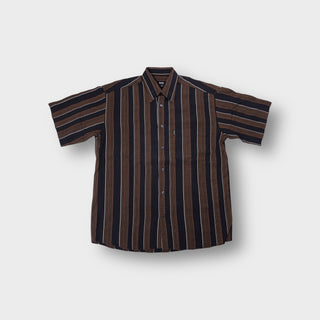 Hugo Boss short-sleeve shirt in black and brown with vertical stripes