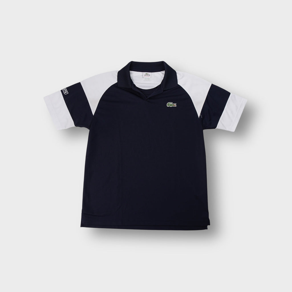 Lacoste Sport navy and white polo shirt with embroidered chest crocodile logo