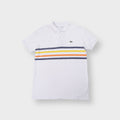 Lacoste polo shirt in white with multi-colour chest stripes and embroidered crocodile patch