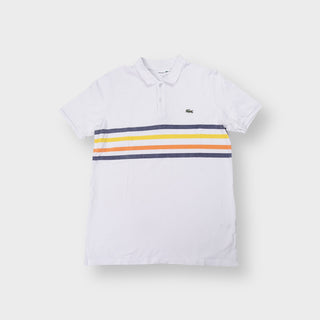 Lacoste polo shirt in white with multi-colour chest stripes and embroidered crocodile patch