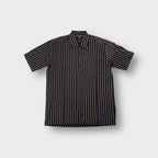 Hugo Boss short-sleeve shirt in black and beige vertical stripes with a chest pocket