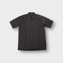 Load image into Gallery viewer, Hugo Boss short-sleeve shirt in black and beige vertical stripes with a chest pocket